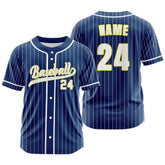 Custom Blue White Pinestripe Button Down Baseball Jersey